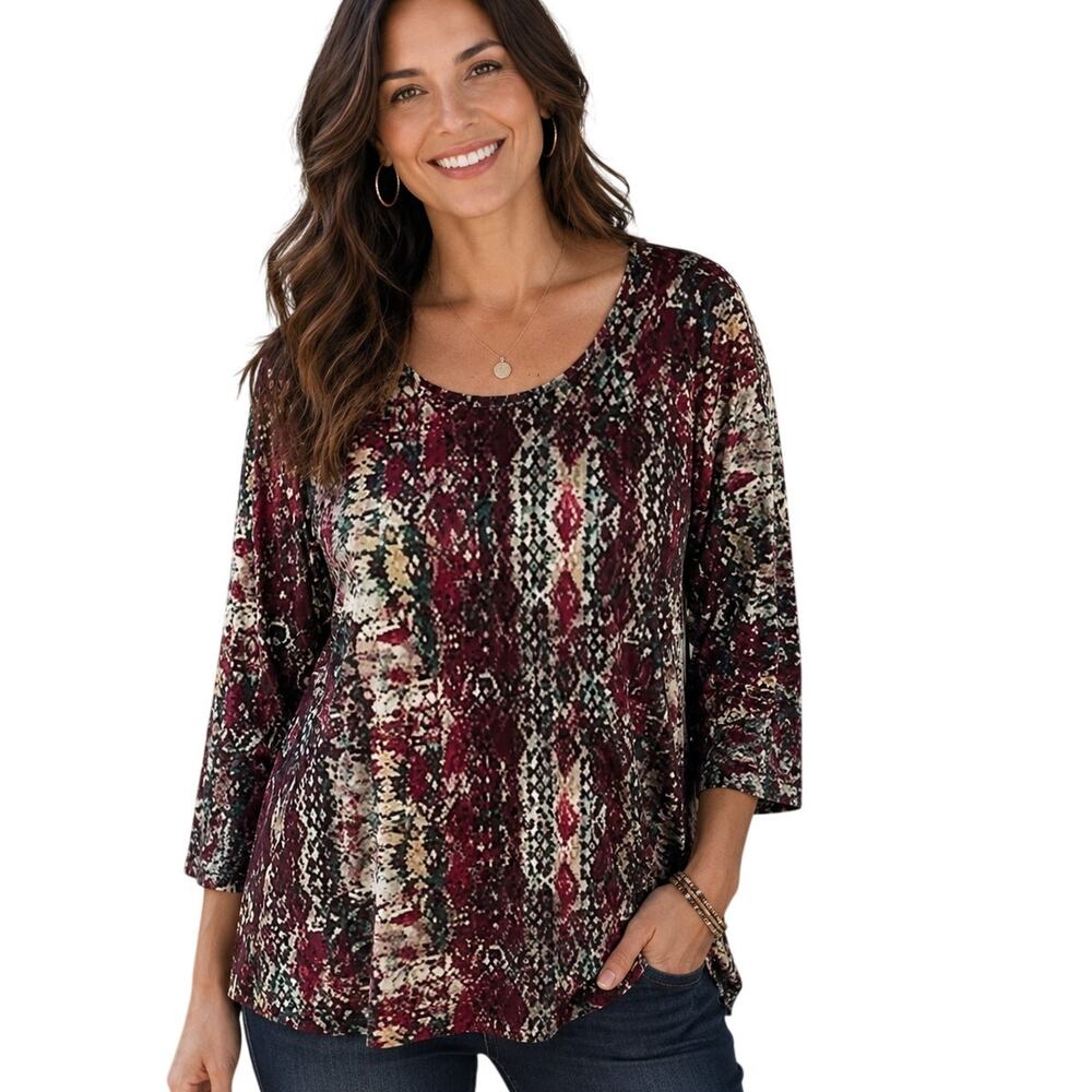 J. Jill Purejill Tribal Print Tunic Womens Medium Multicolor Pima Boho Top